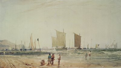 French Coast, with Fishing Boats by Richard Parkes Bonington